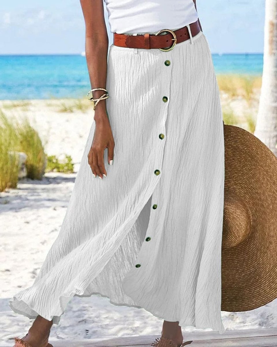 Women's Button-Front High-Waist Fall Midi Skirt