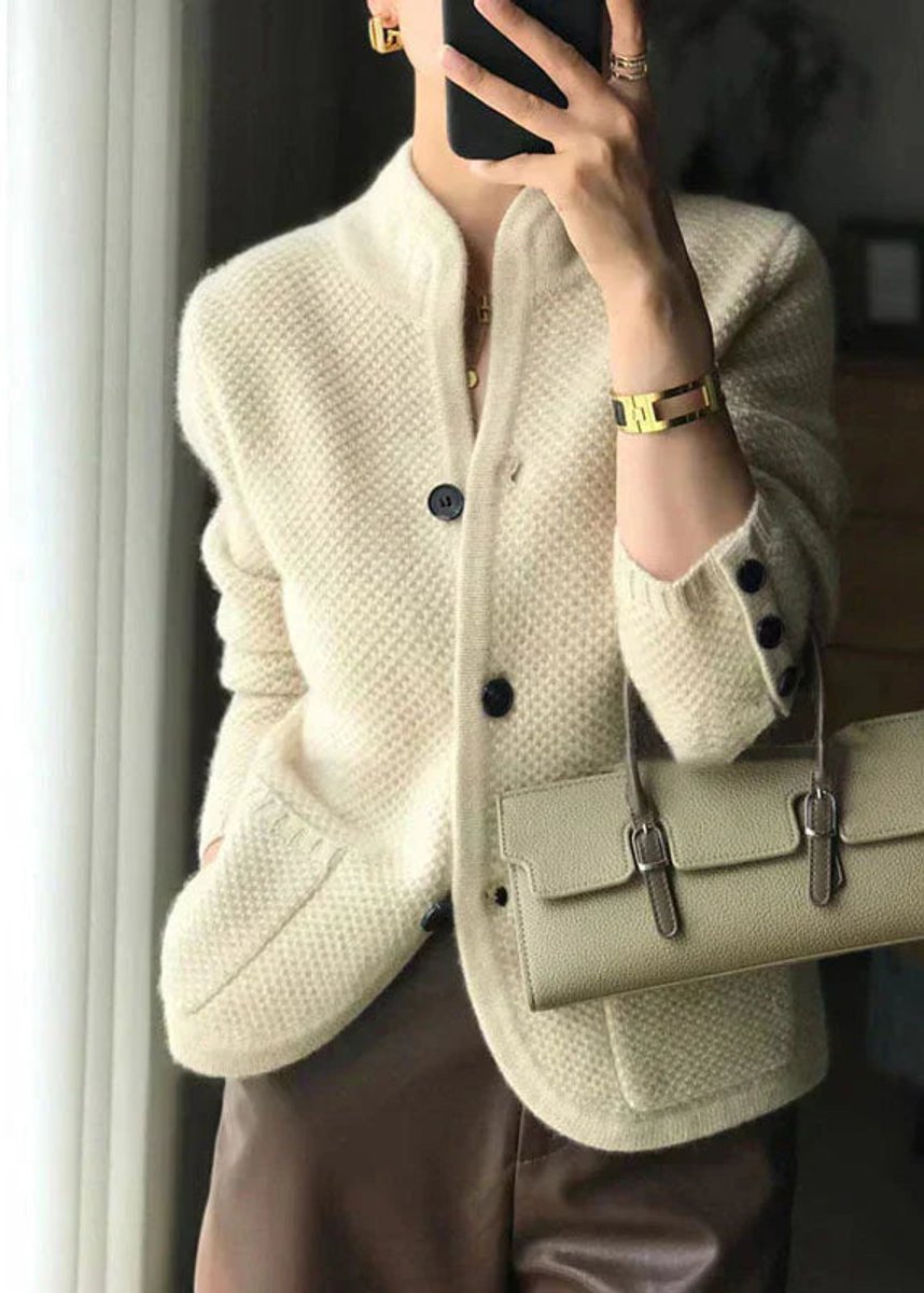 Women's Button-Front Stand-Collar Knit Cardigan