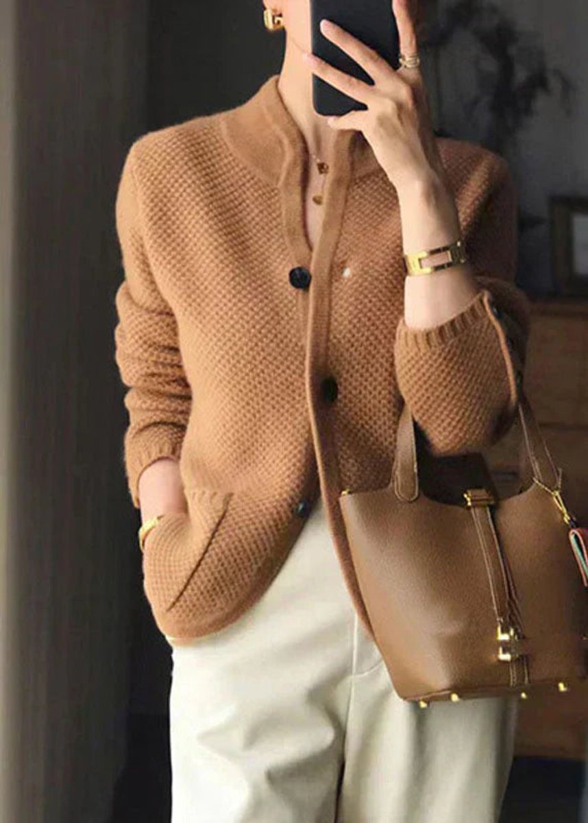 Women's Button-Front Stand-Collar Knit Cardigan