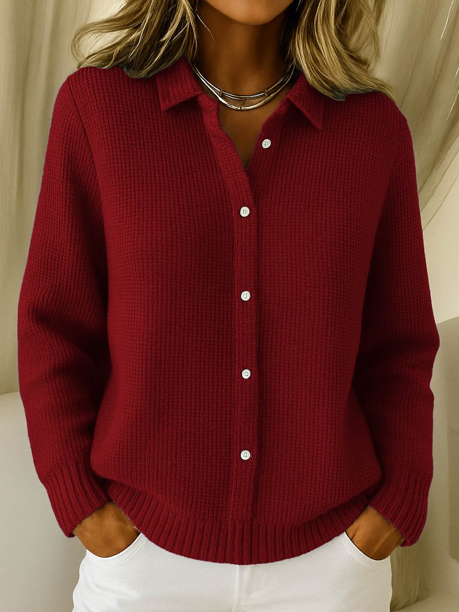 Women's Button-Up Collared Knit Cardigan Sweater