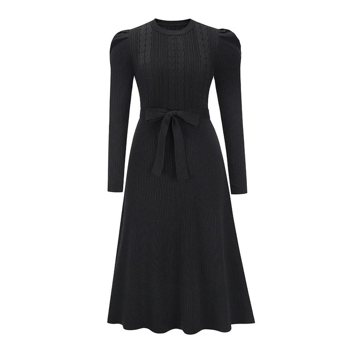 Women's Cable-Knit Long Sleeve Belted Fall Midi Dress
