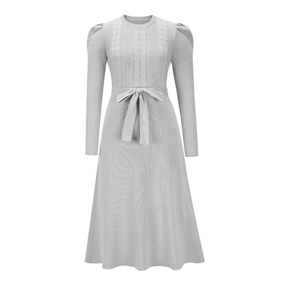 Women's Cable-Knit Long Sleeve Belted Fall Midi Dress