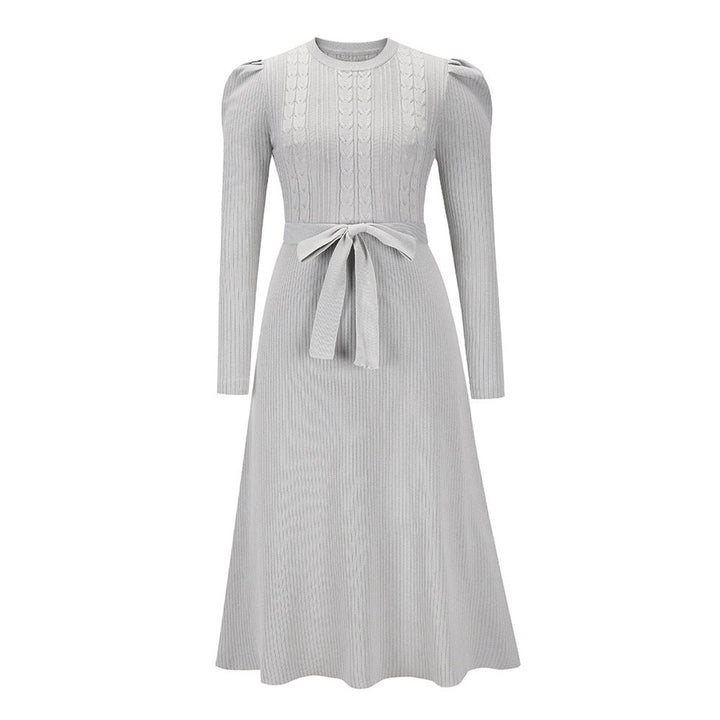 Women's Cable-Knit Long Sleeve Belted Fall Midi Dress