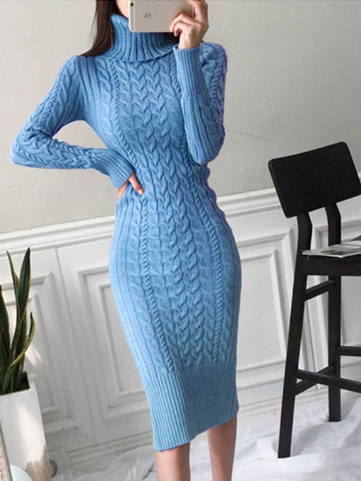 Women's Cable Knit Turtleneck Bodycon Fall Midi Dress