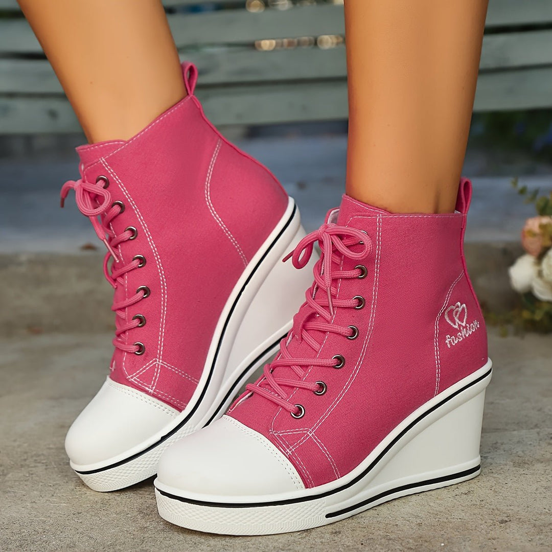 Women's Canvas Lace-Up Wedge Ankle Boots High-Top Sneaker