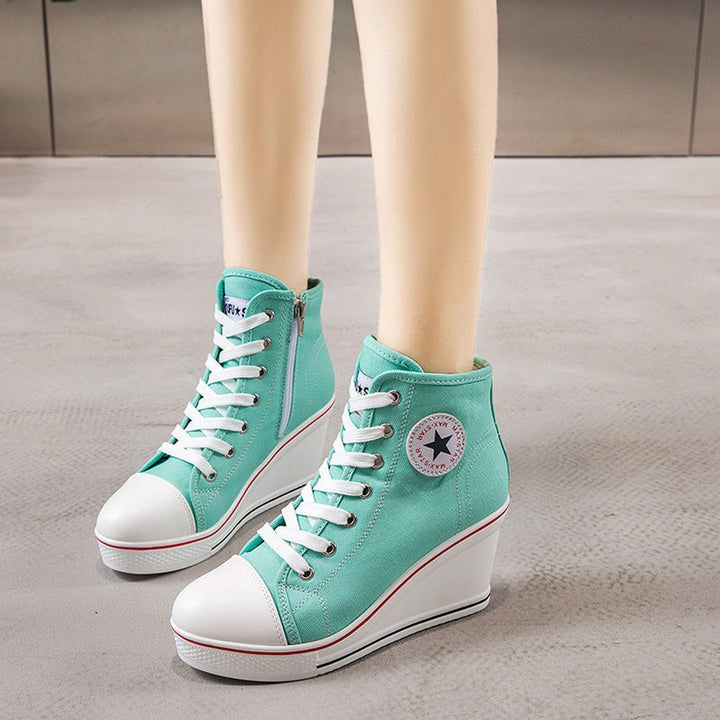 Women's Canvas Lace-Up Wedge Ankle Boots High-Top Sneaker