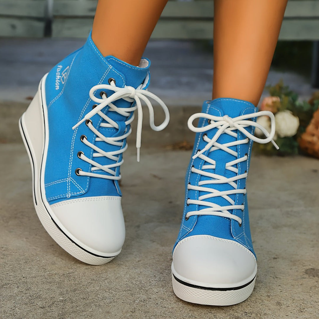Women's Canvas Lace-Up Wedge Ankle Boots High-Top Sneaker