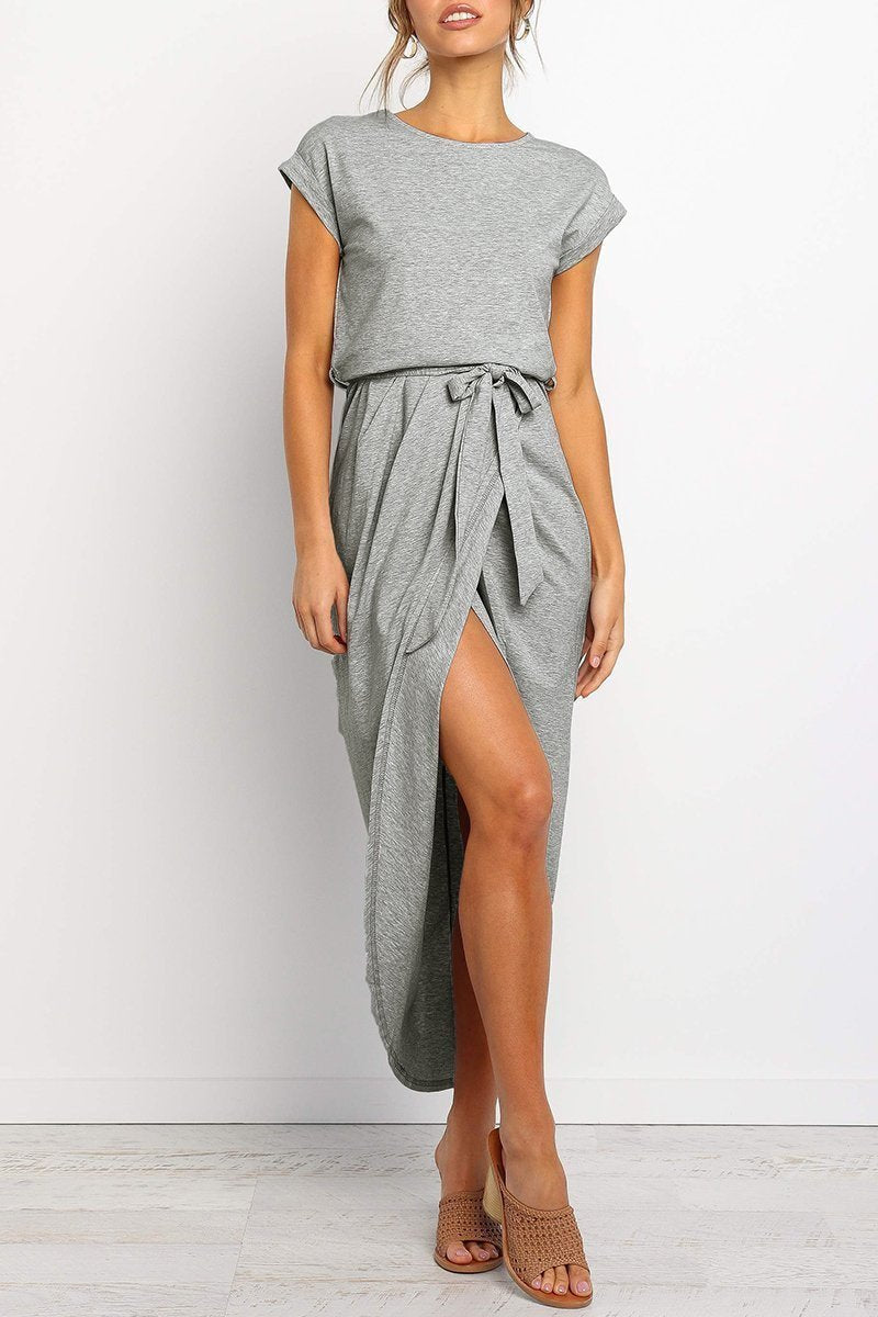 Women's Cap-Sleeve Drawstring-Waist Fall Midi Dress