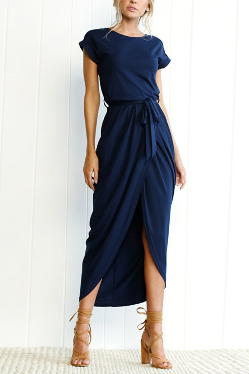 Women's Cap-Sleeve Drawstring-Waist Fall Midi Dress