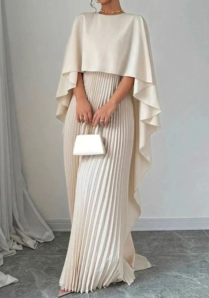 Women's Cape Overlay Pleated Formal Maxi Dress