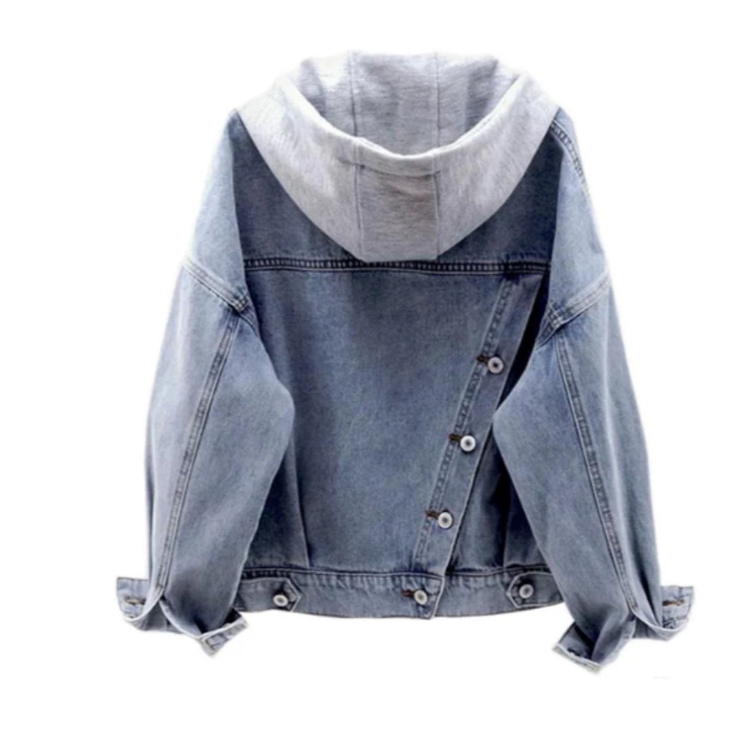 Women's Casual Hooded Denim Jacket Relaxed Oversized Fit