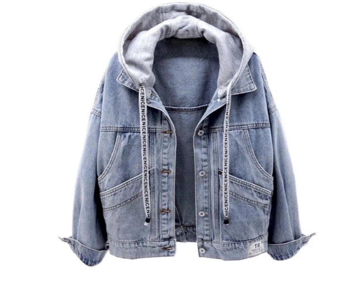 Women's Casual Hooded Denim Jacket Relaxed Oversized Fit