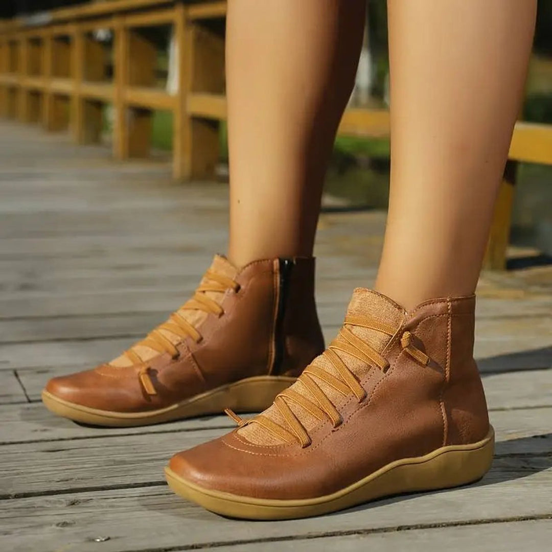 Women's Casual Lace-Up Side-Zip Faux Leather Ankle Boots