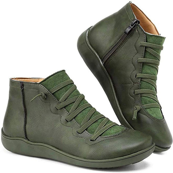 Women's Casual Lace-Up Side-Zip Faux Leather Ankle Boots