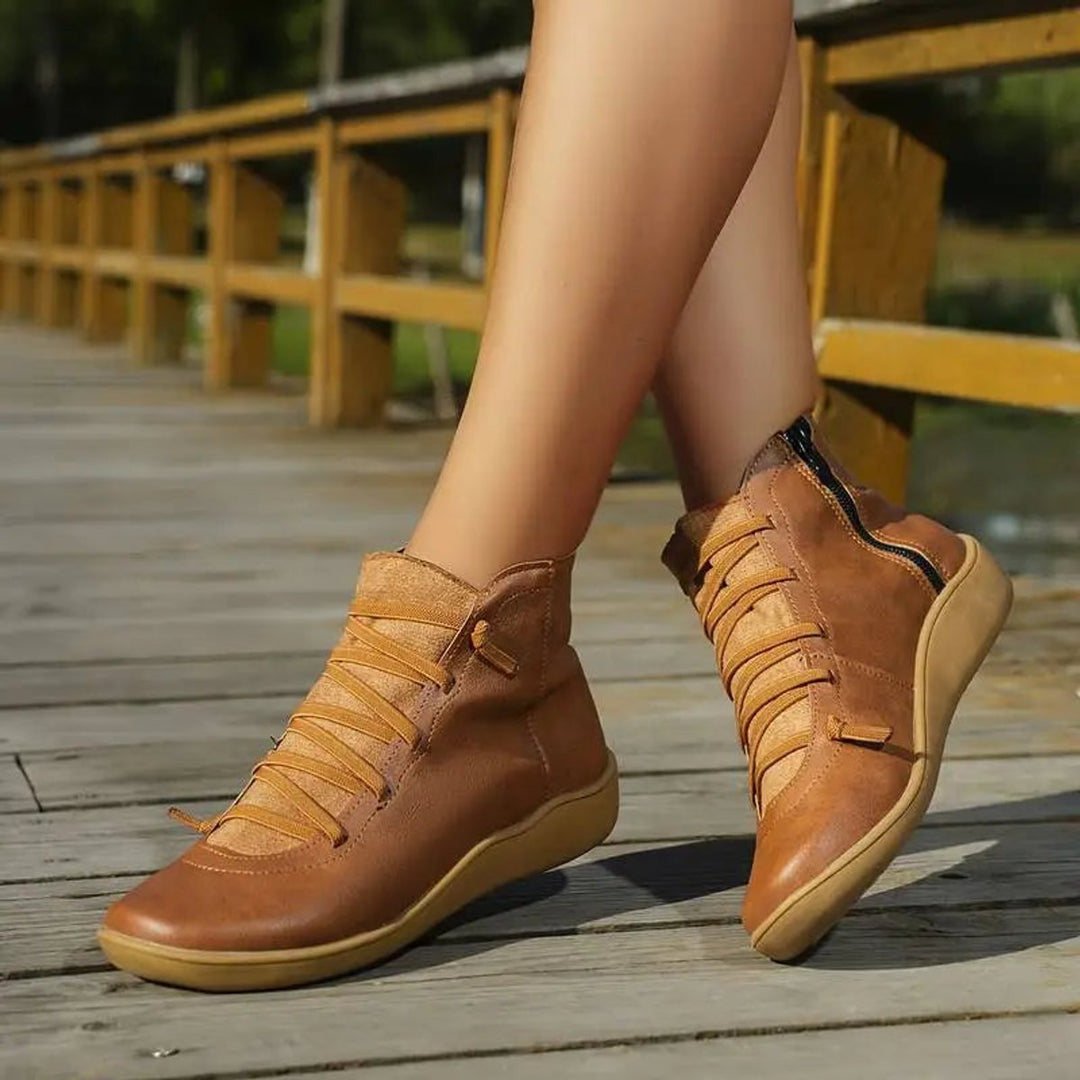 Women's Casual Lace-Up Side-Zip Faux Leather Ankle Boots