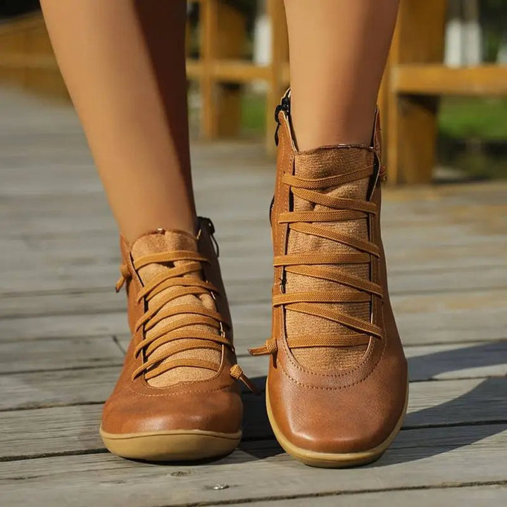 Women's Casual Lace-Up Side-Zip Faux Leather Ankle Boots