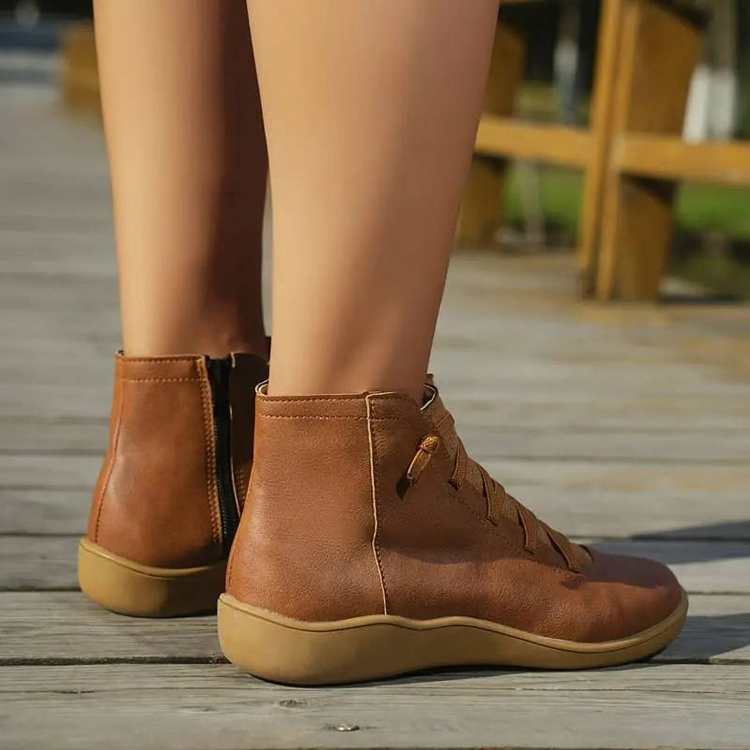 Women's Casual Lace-Up Side-Zip Faux Leather Ankle Boots