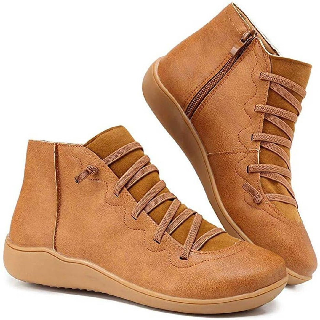 Women's Casual Lace-Up Side-Zip Faux Leather Ankle Boots