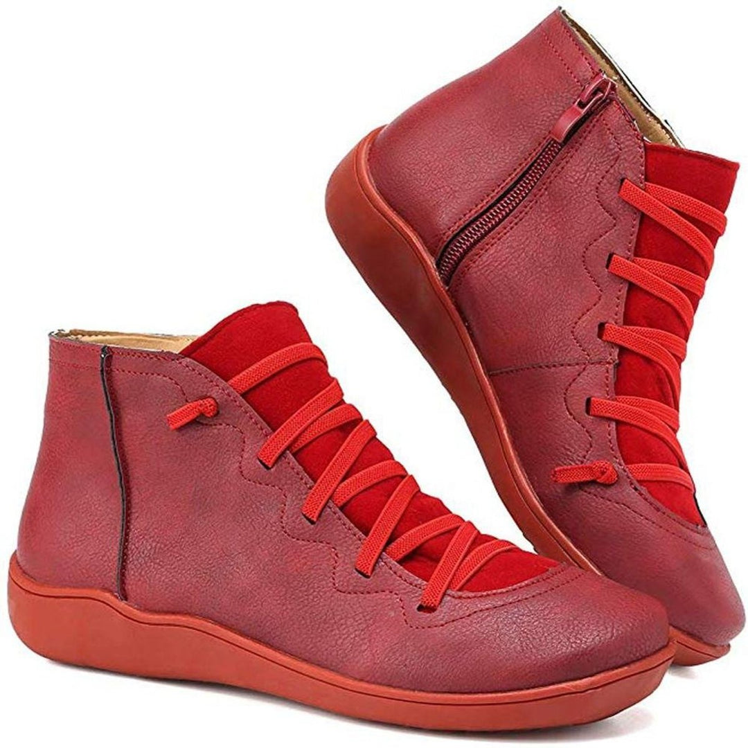 Women's Casual Lace-Up Side-Zip Faux Leather Ankle Boots