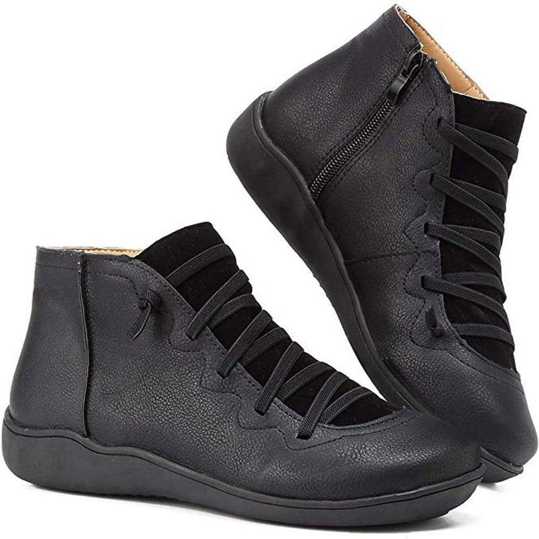 Women's Casual Lace-Up Side-Zip Faux Leather Ankle Boots