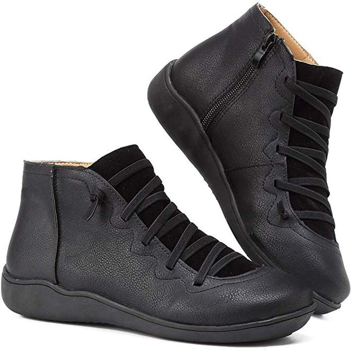 Women's Casual Lace-Up Side-Zip Faux Leather Ankle Boots