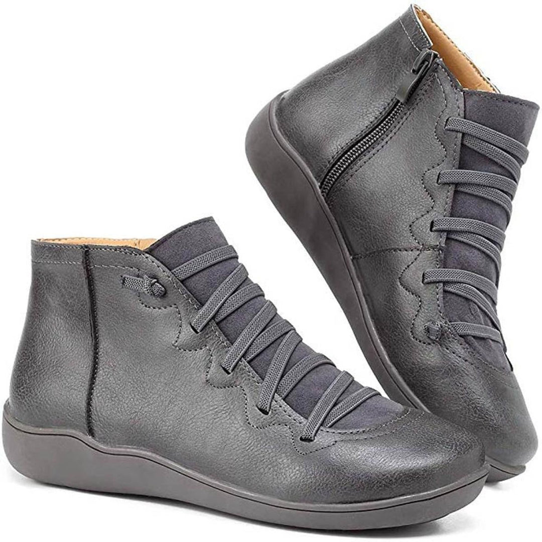Women's Casual Lace-Up Side-Zip Faux Leather Ankle Boots