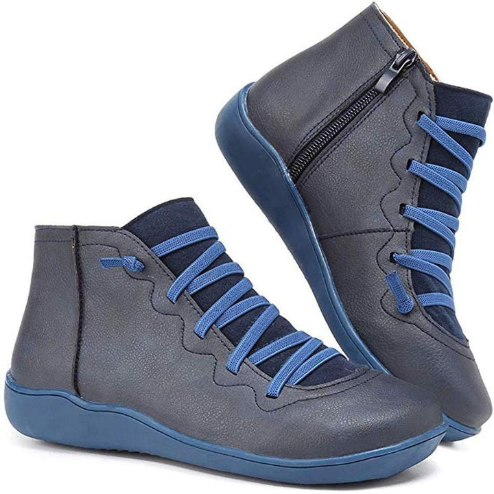 Women's Casual Lace-Up Side-Zip Faux Leather Ankle Boots