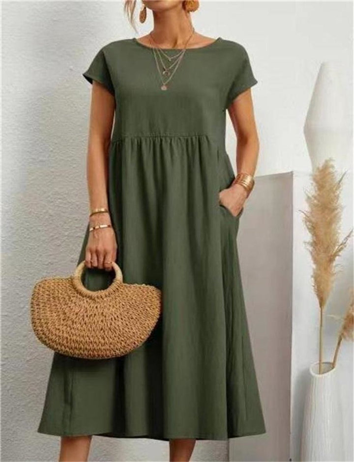 Women's Casual Smocked-Waist Maxi Fall Wedding Guest Dress Pockets