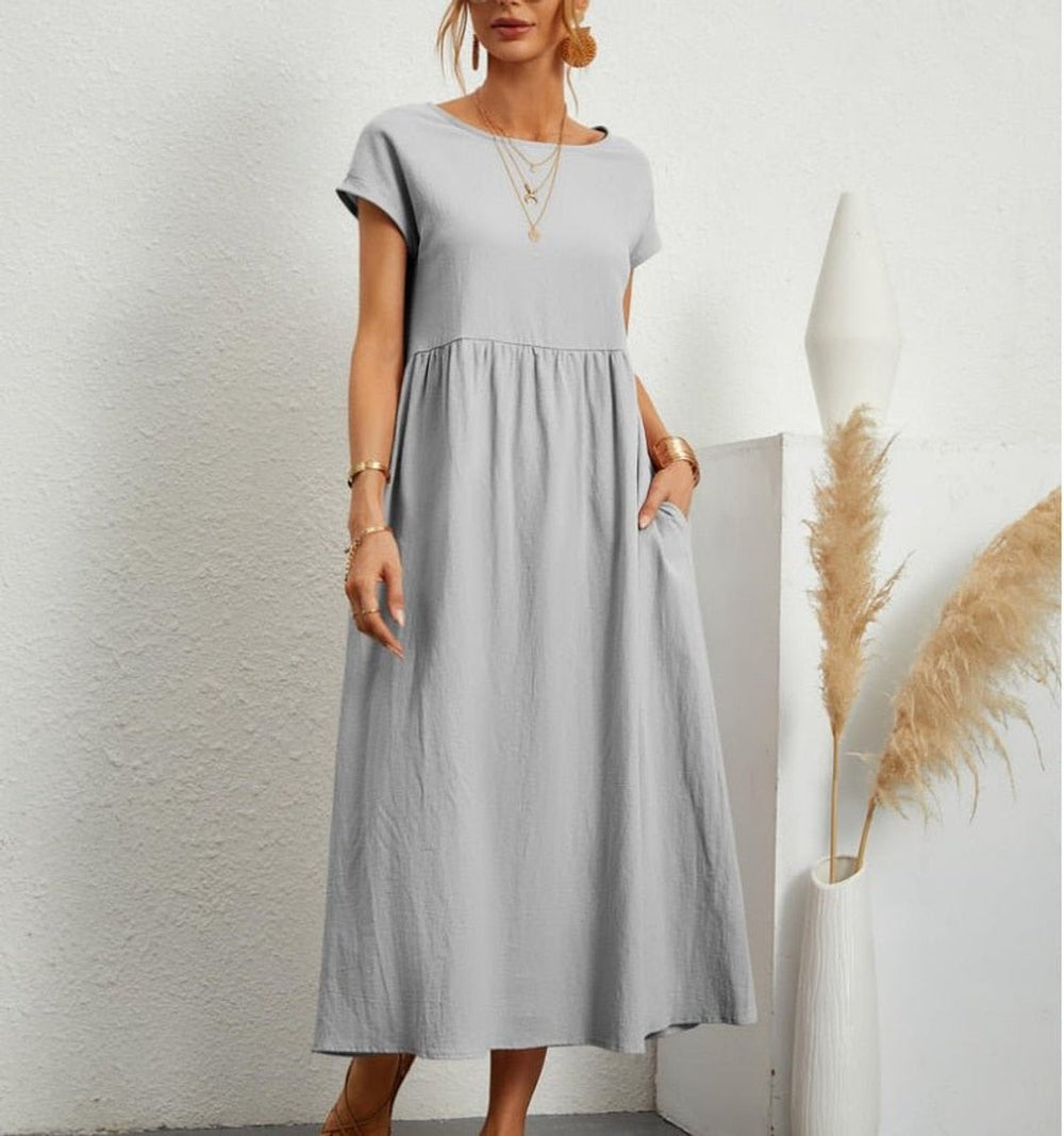 Women's Casual Smocked-Waist Maxi Fall Wedding Guest Dress Pockets