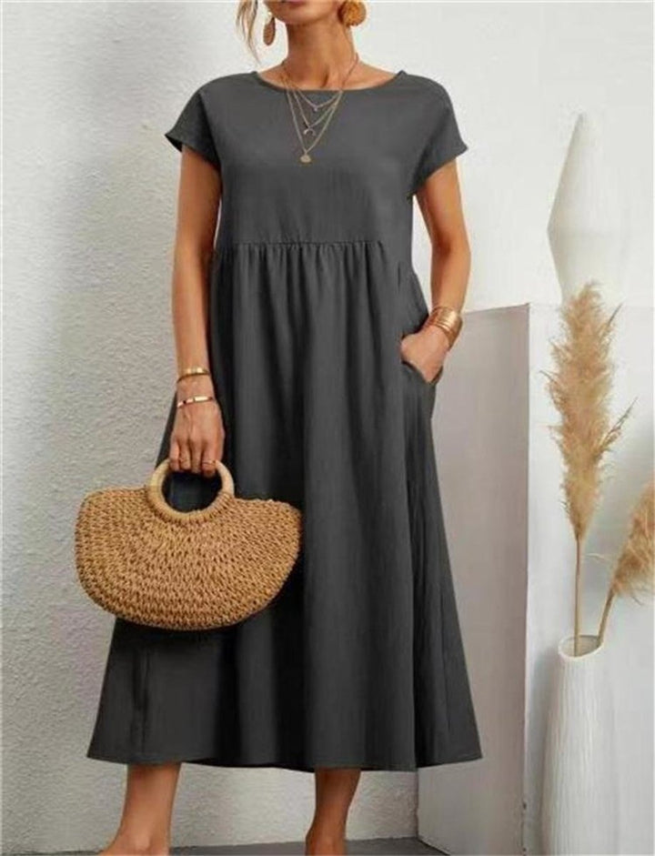 Women's Casual Smocked-Waist Maxi Fall Wedding Guest Dress Pockets