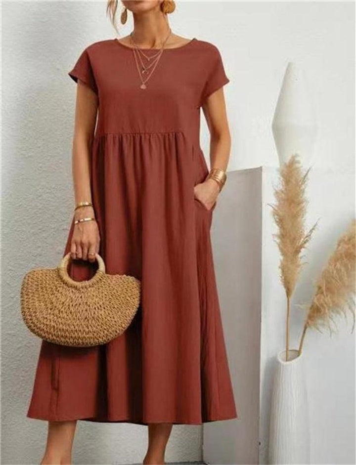 Women's Casual Smocked-Waist Maxi Fall Wedding Guest Dress Pockets