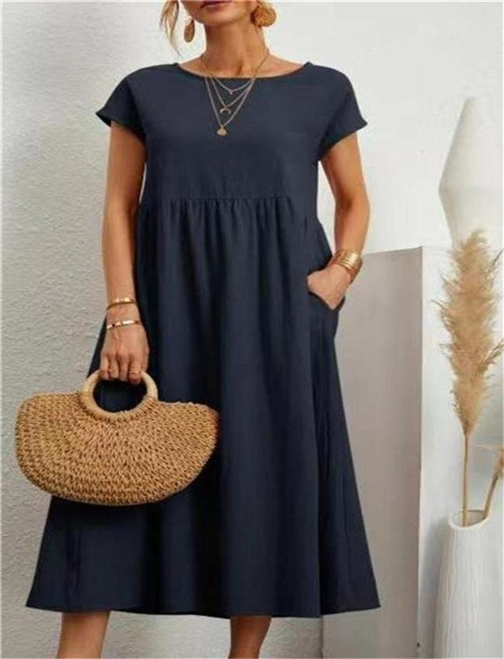 Women's Casual Smocked-Waist Maxi Fall Wedding Guest Dress Pockets