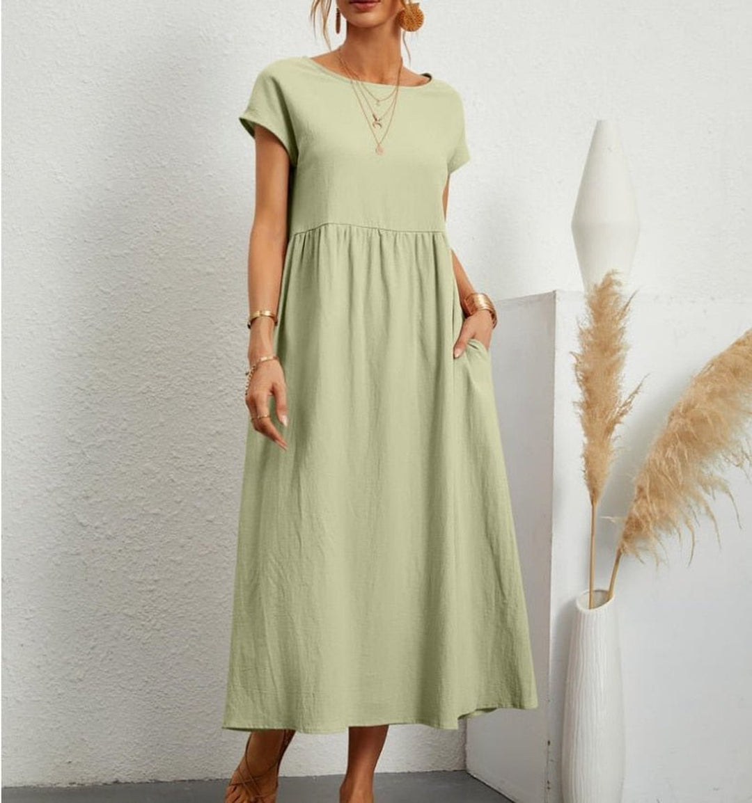 Women's Casual Smocked-Waist Maxi Fall Wedding Guest Dress Pockets
