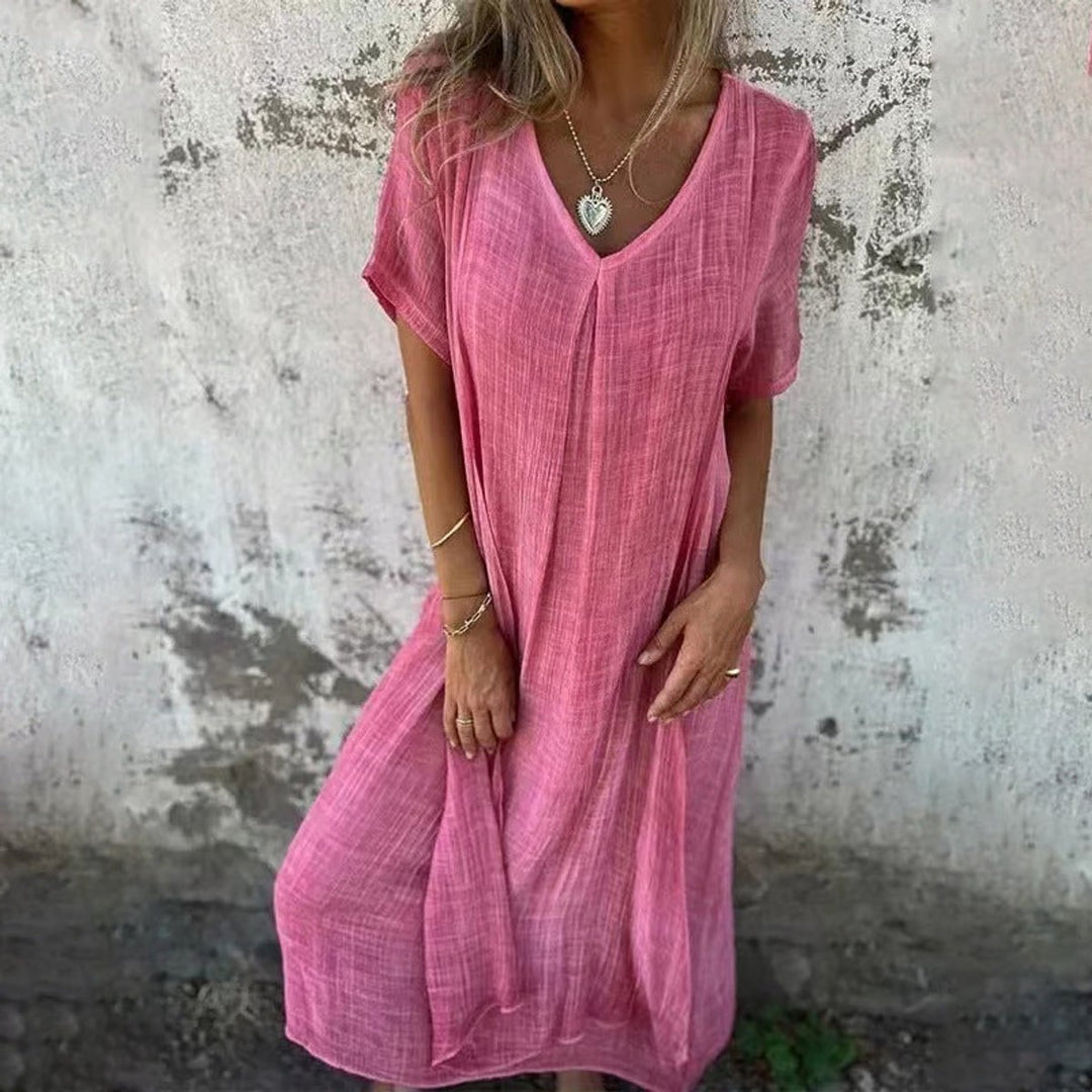 Women's Casual V-Neck Loose-Fit Fall Midi Dress