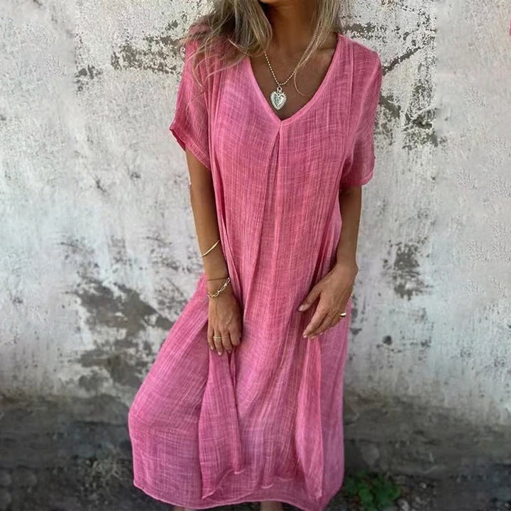 Women's Casual V-Neck Loose-Fit Fall Midi Dress
