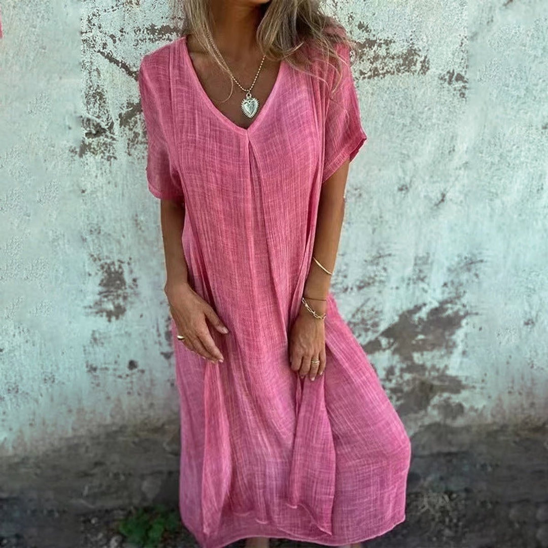 Women's Casual V-Neck Loose-Fit Fall Midi Dress