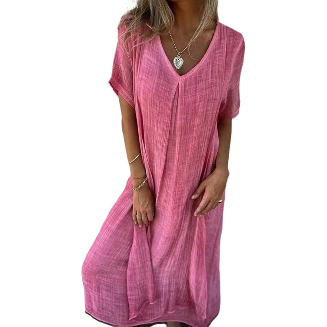Women's Casual V-Neck Loose-Fit Fall Midi Dress
