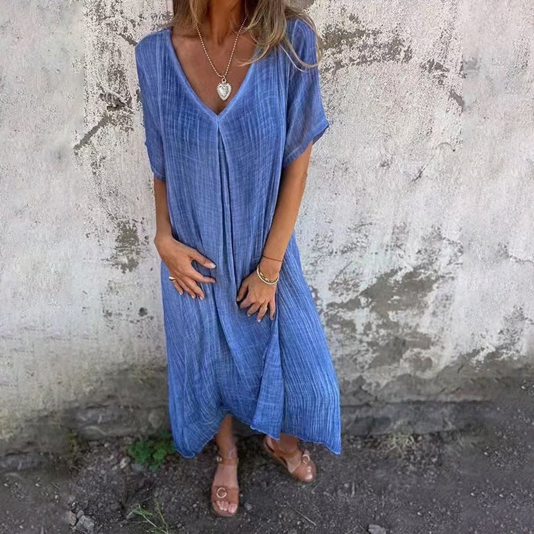Women's Casual V-Neck Loose-Fit Fall Midi Dress
