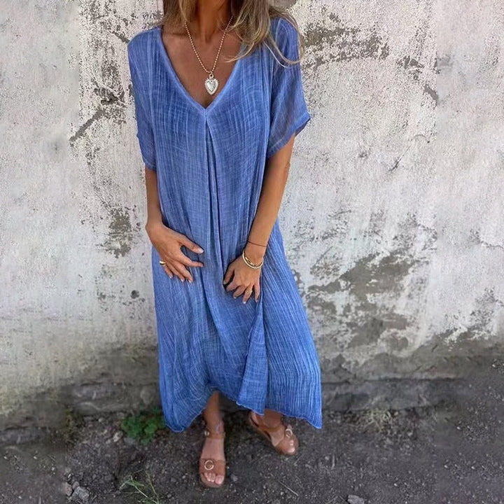 Women's Casual V-Neck Loose-Fit Fall Midi Dress