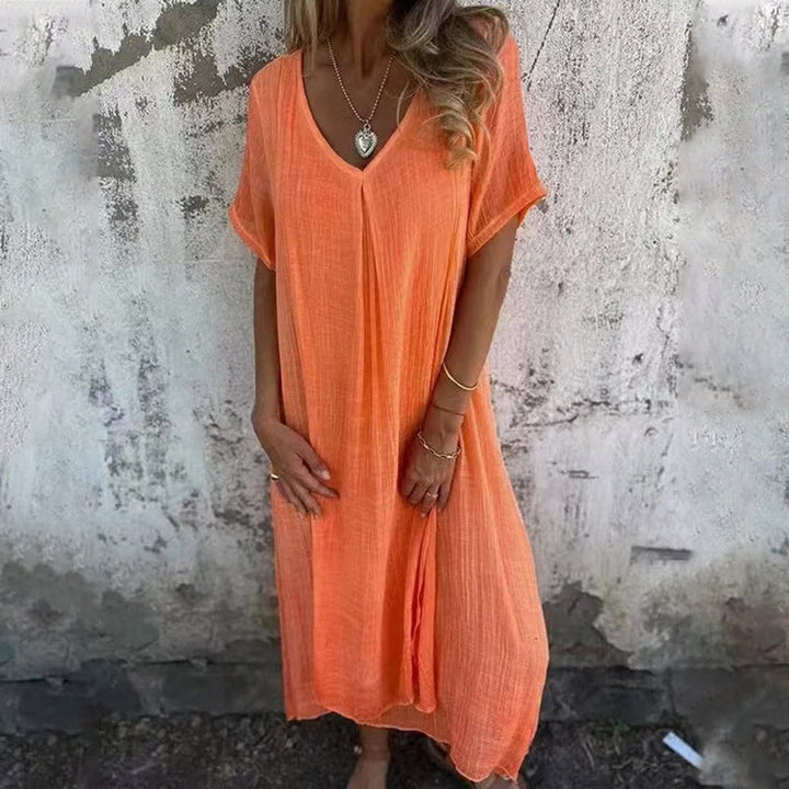 Women's Casual V-Neck Loose-Fit Fall Midi Dress