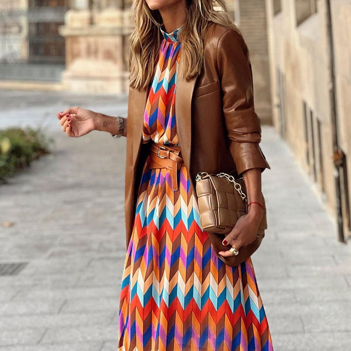 Women's Chevron Print Midi Formal Dress Pleated Skirt