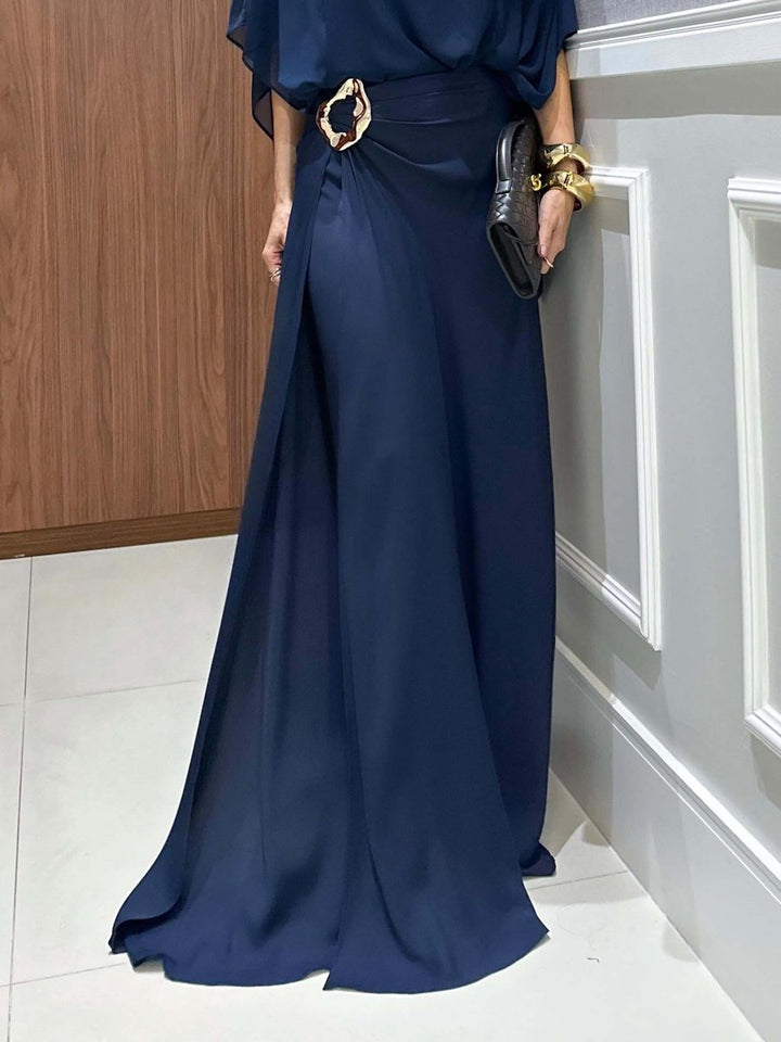 Women's Chiffon Cape Flowy Fall Wedding Guest Dress Maxi Set