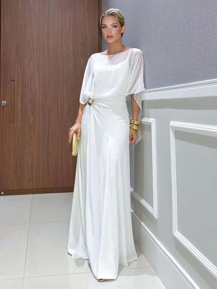 Women's Chiffon Cape Flowy Fall Wedding Guest Dress Maxi Set