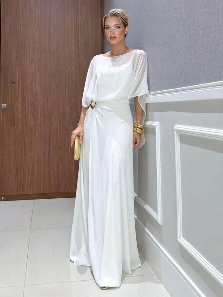 Women's Chiffon Cape Flowy Fall Wedding Guest Dress Maxi Set