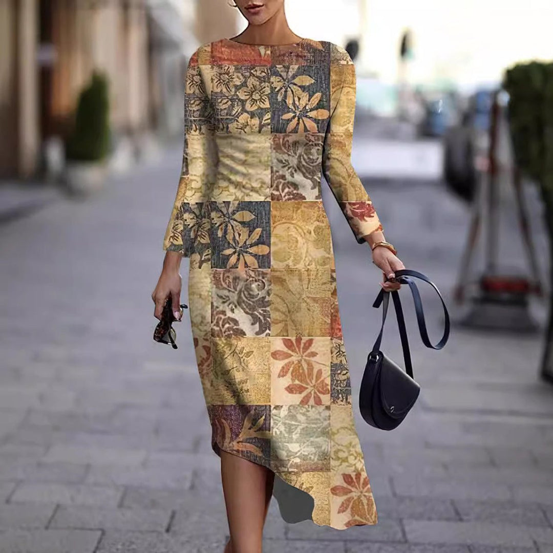 Women's Christmas Snowman Print Long Sleeve Fall Midi Dress