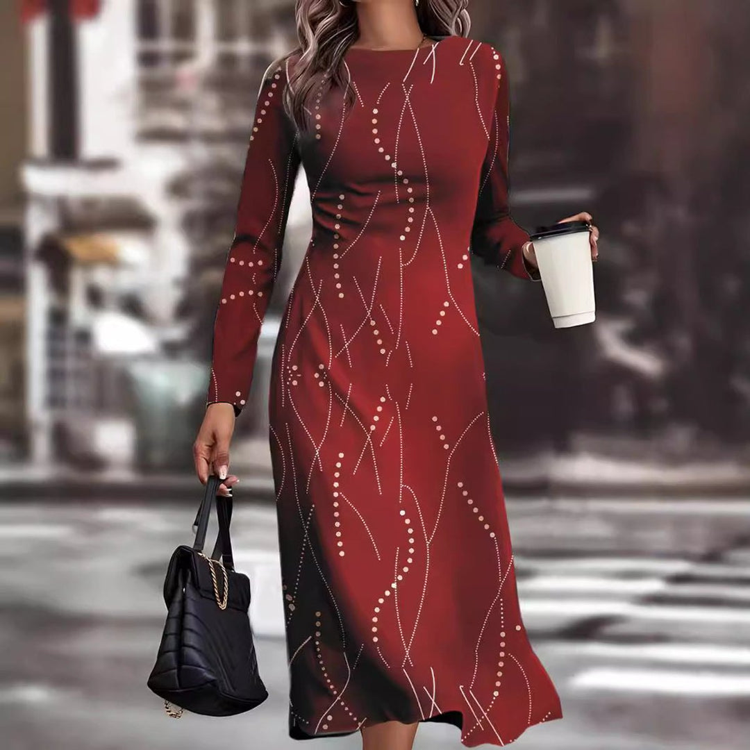 Women's Christmas Snowman Print Long Sleeve Fall Midi Dress