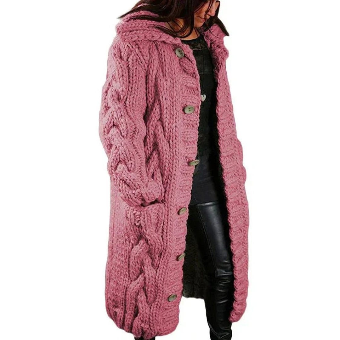 Women's Chunky Cable-Knit Button-Front Long Cardigan