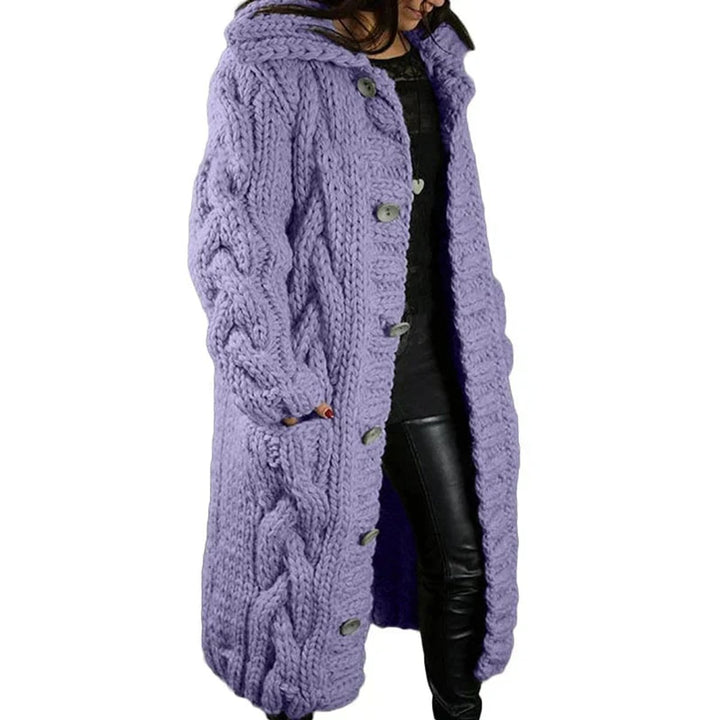 Women's Chunky Cable-Knit Button-Front Long Cardigan