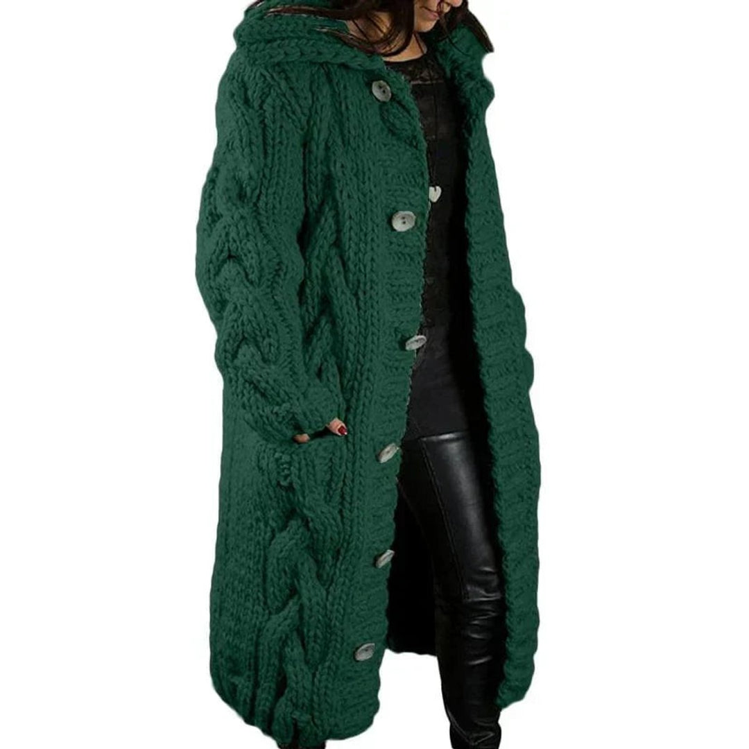 Women's Chunky Cable-Knit Button-Front Long Cardigan