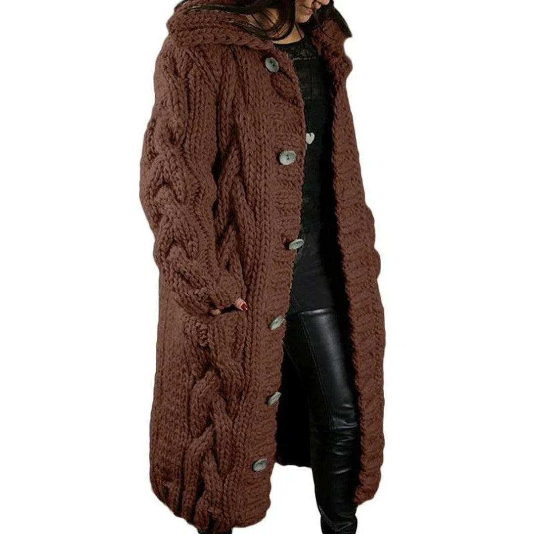 Women's Chunky Cable-Knit Button-Front Long Cardigan